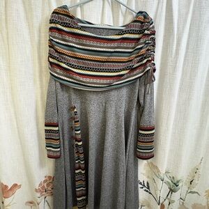 Gray Dress with Multicolor Patterned Accents